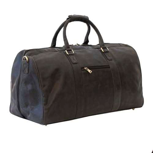 Image of Prime Hide Large Leather Travel Duffle, Duffel Bags Holdall for Travelling Weekend Overnight Vintage Soft Leathers - Black