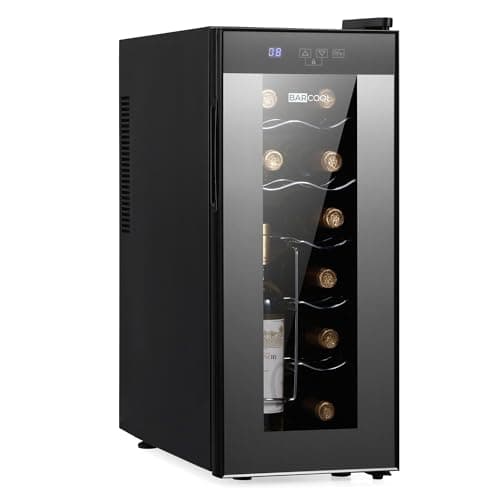 Image of Barcool VINO12 – Table-Top Slim Wine Cooler Fridge Black | 5-18°C | 12 Bottle Wine Fridge | LED + Digital Display | UV-Tempered Glass Door Drinks Cellar | Single-Zone