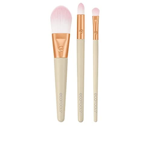 Image of EcoTools Limited Edition Mini Brushes, Max Glow Makeup Brush Kit, Eye Makeup & Face Brushes, For Powder, Liquids, and Creams, Natural Coverage, Tavel Sized, Stocking Stuffer, 3 Piece Gift Set