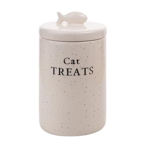 Image of Widdop Best of Breed Cat Treats Jar - Ceramic White - Paw Print Design - Perfect for Cat Lovers Gifts Present Birthdays Pet Food Storage