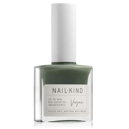 Image of NAILKIND Green Nail Polish - Green Daze - Khaki - Nail Varnish - Vegan Nail Lacquer - Peta Certified Cruelty Free - Quick Drying Long Lasting - Chip Resistant Manicure - 8ml