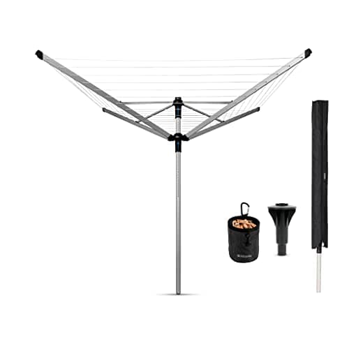 Image of Brabantia 60m Lift-O-Matic Advance Rotary Washing Line (Grey) Multiple Height Adjustments, Folding Outdoor Rotating Clothes Dryer + 50 mm Ground Spike & Accessories