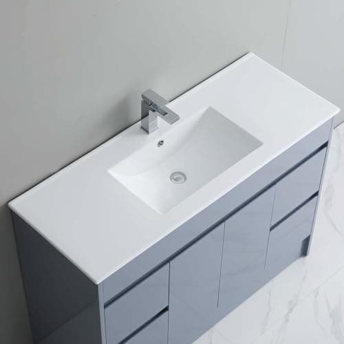 Image of 1200mm Bathroom Sink Inset Basin Cloakroom Basin, Mid-Edge Ceramic Sink Wash Basinbowl with Single Tap Hole Overflow Vessel Sinks Countertop Basins Cabinet Mounted Basin