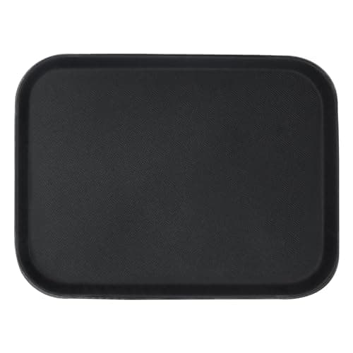Image of Argon Tableware Black Rectangular Serving Tray 51 x 38cm - Reusable Non Slip Rubberized Surface Platter for Food and Drinks - Durable Heat Resistant Stackable Tray for Bars, Restaurants and Home Use
