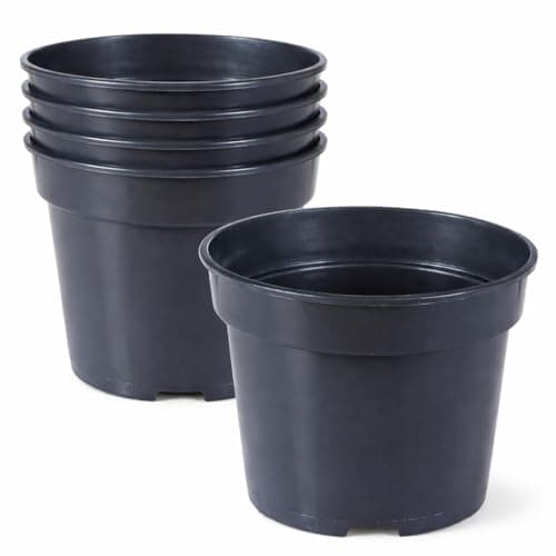 Image of Muddy Hands Pack of 5 Black Plastic Plant Pots Outdoor Garden Round Nursery Herb Flower Planters (5 Litre)