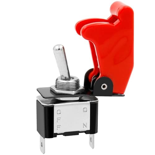 Image of Heschen Metal Toggle Switch Flick Flip, 12V 20A, SPST, ON/OFF 2 Positon, 2 Pin, with Waterproof Cap (Red Cap)