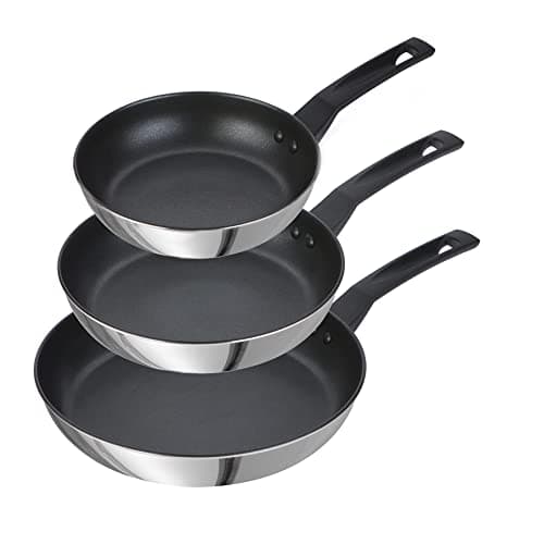 Image of Prestige 9 x Tougher Stainless Steel Frying Pan Set Non Stick - Induction Frying Pan Set of 3, 21/25/29cm with Scratch Resistant Non Stick, Stay Cool Handles, Dishwasher Safe Cookware