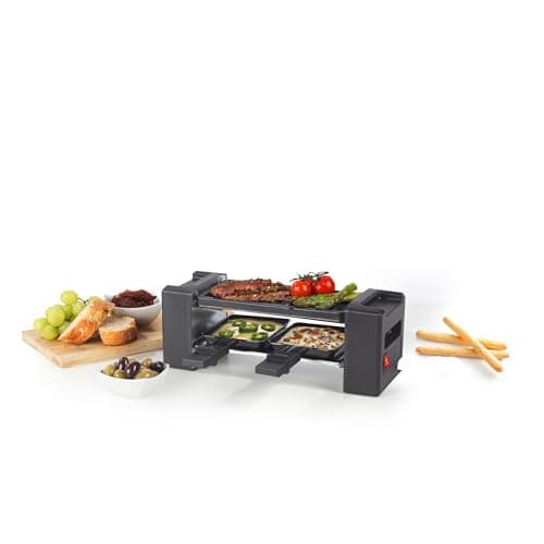 Image of Giles & Posner Mini Raclette Grill - 2-Person Grill Machine, 2 Spatulas Included, Cheese Melting Pans, Non-Stick Cooking Plate, Power Indicator Light, Indoor, Compact, Small Families, Couples, 400W