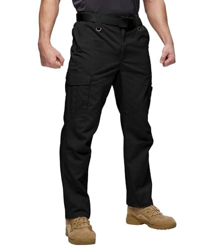 Image of ZITY Men's Work Trousers Heavy Duty Combat Cargo Trousers Stretch Safety Tactical Pants with Multiple Pockets Semi Elasticated Waist Black