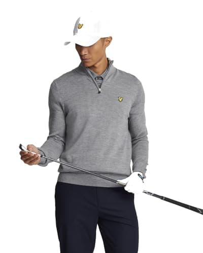 Image of Lyle & Scott Mens Golf Quarter Zip Merino Jumper Sweater - Mid Grey Marl - S
