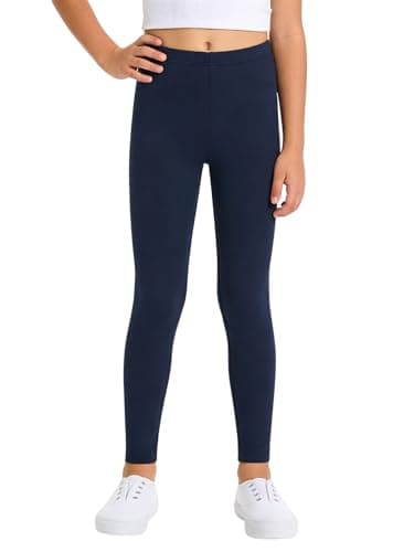 Image of Himcus Girl Heavyweight Plain Cotton Full Length Legging Soft Stretch Kids Comfortable Leggings for School Casual Age 4-13 Years(Navy,11-12 Years)