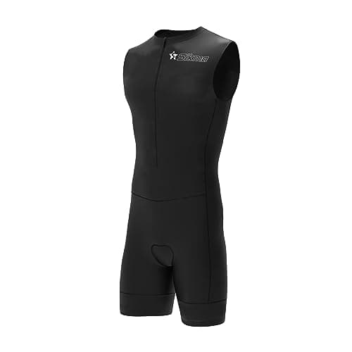 Image of Sikma Mens Cycling Skinsuit Padded One Piece Trisuit Bike Top Short (Black/Sleeveless, Large)