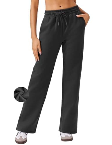 Image of PINSPARK Womens Joggers Tracksuit Bottoms Sweatpants Casual Jogger Fleece Straight Leg Baggy Elastic High Waisted Sport Yoga Pants Warm Winter Black S