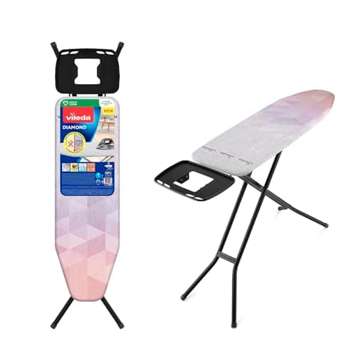 Image of Vileda Diamond Medium Ironing Board | Height Adjustable, Foldable and Compact Design with Titanium Coating Heat Resistant Cover and 120 x 38 cm Patterned Ironing Surface
