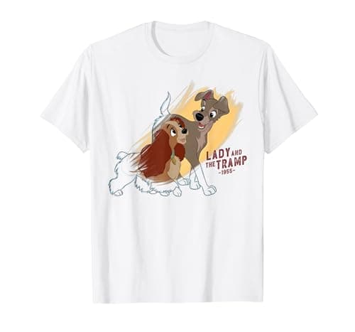 Image of Disney Ink and Paint Lady and the Tramp 1955 T-Shirt, Men, White, 5X-Large
