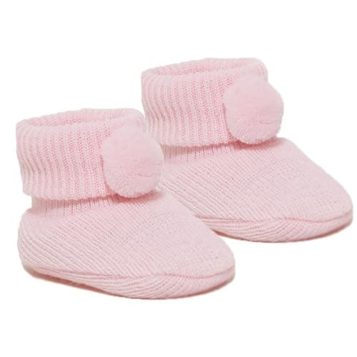 Image of Soft Touch Baby Boys Girls Pom Pom Booties Baby Pom Pom Bootees Booties Size NB-3 Months S408 (Pink)