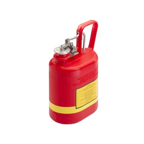Image of Justrite 14160Z Type I Polyethylene Safety Can with Stainless Steel Fittings and Cover, 4 L Capacity, 7-5/8" OD x 12-3/4" H, Red