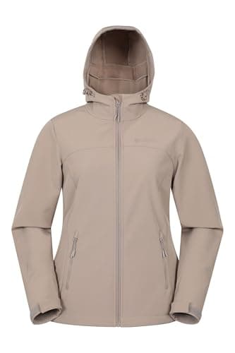 Image of Mountain Warehouse Exodus Womens Softshell Jacket - Breathable, Adjustable, Water & Wind Resistant Ladies Coat - For Spring, Summer, Walking, Everyday wear Dark Beige Women's Size 12