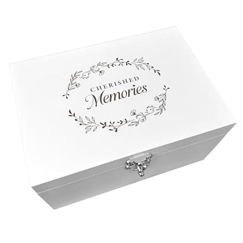 Image of "Cherished Memories" Engraved Keepsake Box | White Wooden Storage | Reusable Memory Box for Any Occasion & Memorial | 22cm x 15cm x 10cm