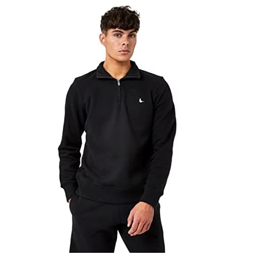 Image of Jack Wills Mens Quarter Zip Sweatshirt Sweater T Shirt Top Jumper Pullover Long Black S