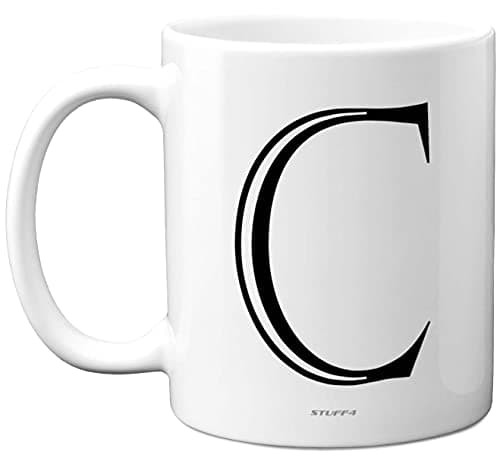 Image of Stuff4 Personalised Alphabet Initial Mug - Letter C Mug, Gifts for Him Her, Fathers Day, Mothers Day, Birthday Gift, 11oz Ceramic Dishwasher Safe Anniversary, Valentines, Christmas, Retirement