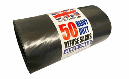 Image of Efforias 50 Black Plastic Bin Bags Liners, Refuse Sacks Pack of 50 X 1 Heavy Duty Waste Dustbin roll 100L for Kitchen Office DIY Garden