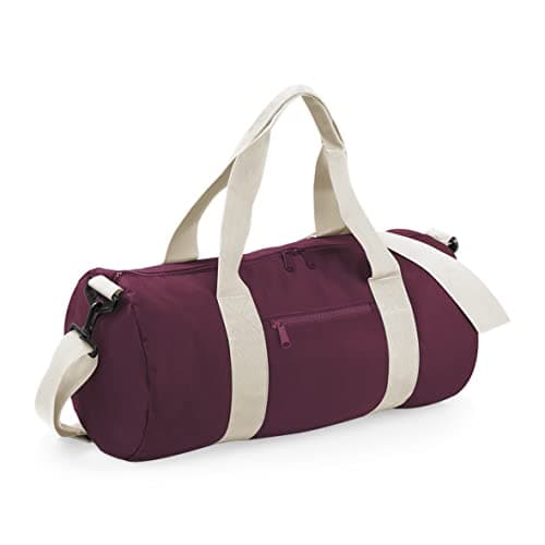 Image of BagBase BG140 Original Barrel Bag - Burgundy/Off White