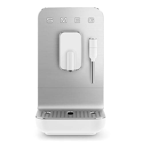 Image of Smeg BCC12WHMUK Espresso Automatic one touch Coffee Machine with Thermoblock technology with Built in grinder from beans/Milk Frothing Nozzle- Matt White