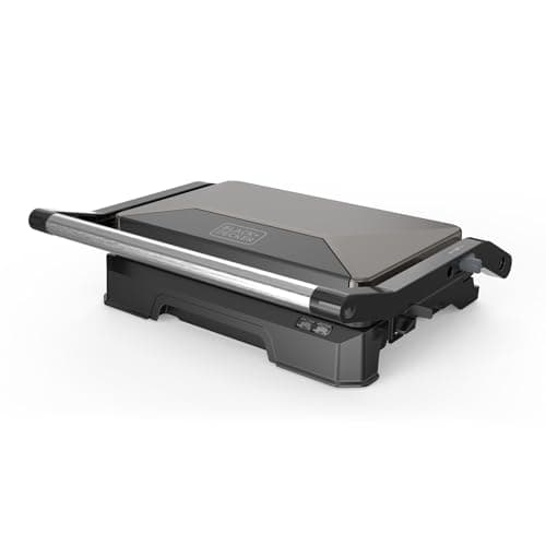 Image of Black+Decker – Grill BXGR1001E | 1000W | Opening 180º | Plates 23x14.5 cm with locking | Double layer non-stick PFOA-free | Floating lid | Tray | Indicator lights | Cool-touch