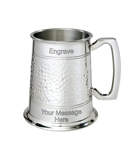 Image of Wentworth Pewter Half Hammered Tankard - Classic 1 Pint Beer Mug (with Engraving)
