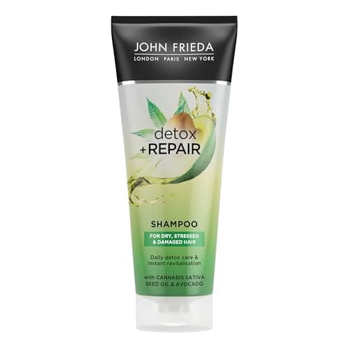 Image of John Frieda Detox & Repair Shampoo 250 ml, Hydrating and Smoothing Shampoo for Dry, Stressed and Damaged Hair with Avocado Oil and Green Tea