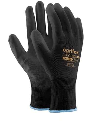 Image of Coated Black Nylon Work Gloves. Gardening, Builders, Mechanic (L (9)), Pack of 24