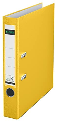 Image of Leitz Quality Folder, 180° Plastic, the Original, DIN A4 Lever Arch Folder, 5 cm Narrow, 90% Recycled Cardboard, 30% pre-Consumer Recycled Plastic, with 180° Mechanism, 350 Sheet Capacity, Yellow,