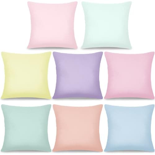 Image of 8Pcs 18 x 18 Inch Decorative Throw Pillow Covers Pastel Mix Color Pillow Cases Colorful Square Cushion Covers with Hidden Zipper for Couch Sofa Bedroom Patio Balcony,Linen Material(Covers Only)
