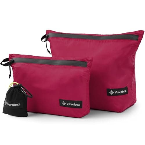 Image of Vavabox Lightweight Toiletry Bags for Travel, Travel Essentials Zipper Pouch, Nylon Water-Resistant Makeup Bag Set for Camping Gym (Rose Red)