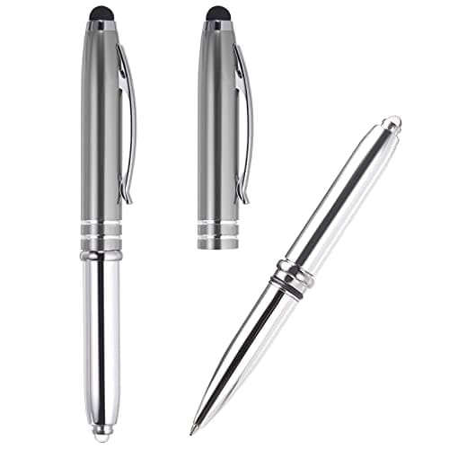 Image of PATIKIL 2 Pack 3 in 1 Metal Pen, Black Ink 1.0mm Medium Point Stylus Pen for Touch Screens, Gray