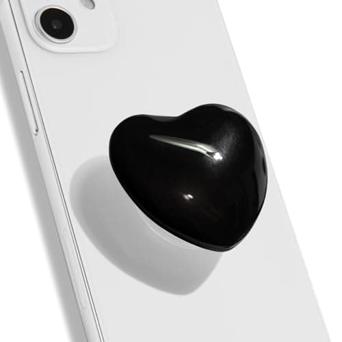 Image of OnTheGrip Cute Glass Heart Design Collapsible Expandible Mobile Phone Grip Stand Holder for Smartphone Tablet Cell Phone Accessory (Black)