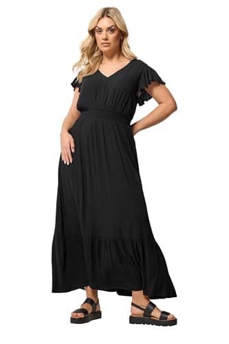 Image of Yours Curve Shirred Crinkle Maxi Dress - Women's - Plus Size Curve Black