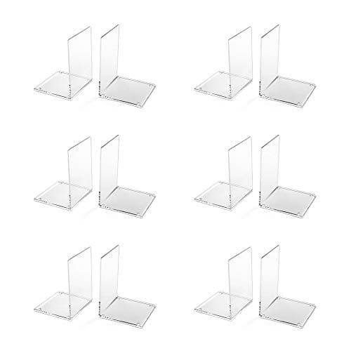 Image of OSCO Acrylic Bookends with Clear Rubber Pads Non Slip, Stylish Acrylic Book Supports for Desk, Office, Shelf, Home, Modern Design, H17.2 x W12 x D12 cm, 6 Pair, Clear, Medium