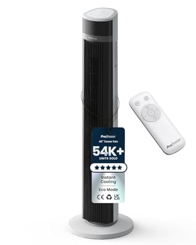 Image of Pro Breeze 40-Inch Bladeless Tower Fan with Remote Control, Quiet 45W Motor, 90° Oscillation, 15H Timer, 4 Modes, 3 Speeds – Powerful & Portable Silent Standing Cooling Fan for Bedroom, Home, Office