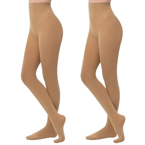Image of MANZI 2 Pairs Women’s Transition Ballet Stocking Tights Convertible Dance Performance Tights for Women Suntan M-L