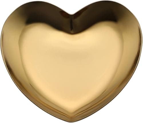 Image of Small Trinket Tray, 160mmx150mm golden Heart Shaped Jewellery Dish Plate Stainless Steel Decorative Tray Earrings Rings Bracelet Dish Dresser Decor