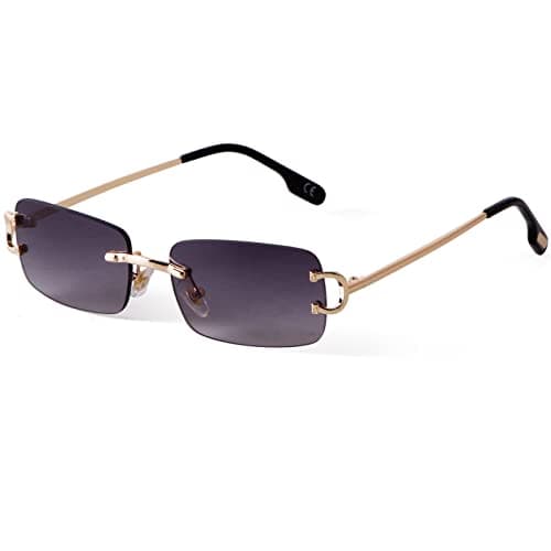Image of Laurinny Vintage Rimless Sunglasses Retro Rectangle Sunglasses for Men Women Trendy Sun Glasses Shades 90s Eyewear(Gold/Gradient Grey)