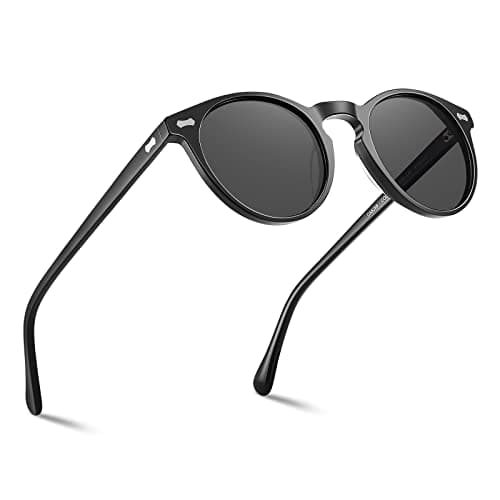 Image of Carfia Mens Sunglasses Polarised Vintage Eyewear UV400 Protection for Driving Travel, One Size, Round - Grey Lens
