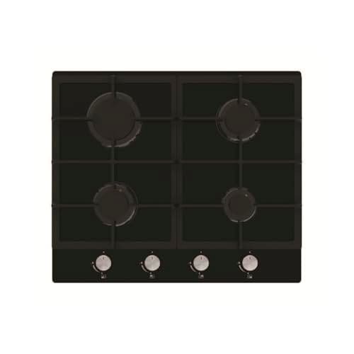 Image of Cookology Essentials AEGOG60BK Gas Hob 60cm - Gas on Glass Kitchen Hob - 4 Burner - Cast Iron Pan Stands - Auto Ignition - Flame Safety Device - Front Controls - LPG Kit - Black