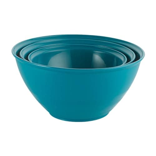 Image of URBN-CHEF Set of 3 Durable Plastic Colourful Mixing Bowls Set Microwave & Dishwasher Safe (Teal)