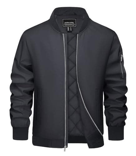 Image of EKLENTSON Mens Bomber Jacket Casual Winter Windbreakers Autumn Spring Padded Full Zip Windproof Baseball Coats Black,M