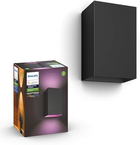 Image of Philips Hue Resonate White and Colour Ambiance LED Smart Outdoor Wall Light, Black, Outdoor Lighting Compatible with Alexa, Google Assistant and Apple HomeKit, Ambient Lighting for Gardens and Patios