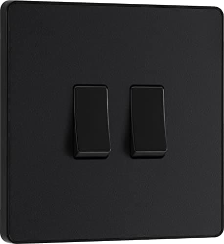 Image of BG Electrical Double Wall Light Switch, 2 Way, Screwless Front Plate, Round Edges, Evolve, Matt Black, 20A, 16AX, PCDMB42B