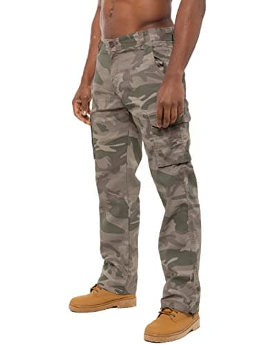 Image of BRAND KRUZE Mens Cargo Combat Trousers KZ116 Camouflage Green Camo Summer Pants Jeans All Waist Sizes Khaki 36R